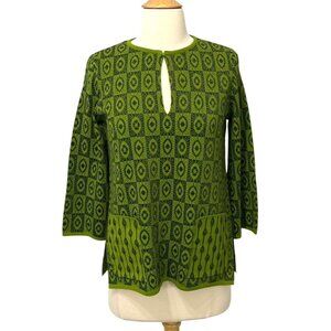 Pisonero Knit Top 3/4 Sleeves Artsy Abstract Green Blue Metallic Thread Size XS